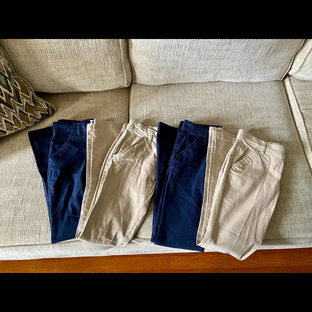 Girls Old Navy Uniform Pants gently worn bootcut and skinny. Khaki and blue